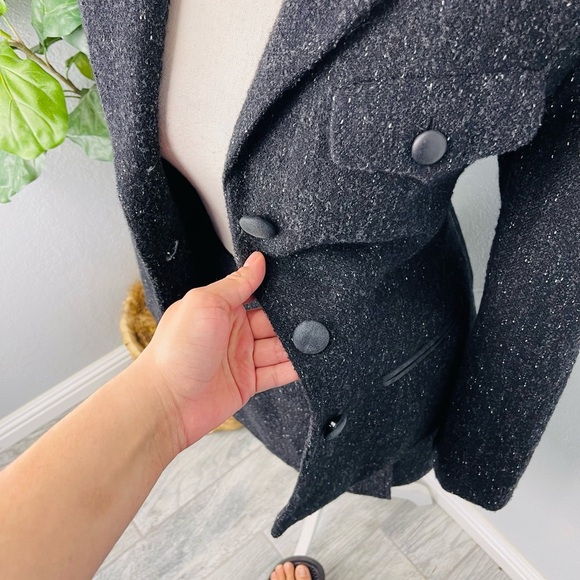 Vintage Ann Tjian For Kenar Petite Tweed Charcoal Mini Skirt Blazer Suit SET - Picture 3 of 13